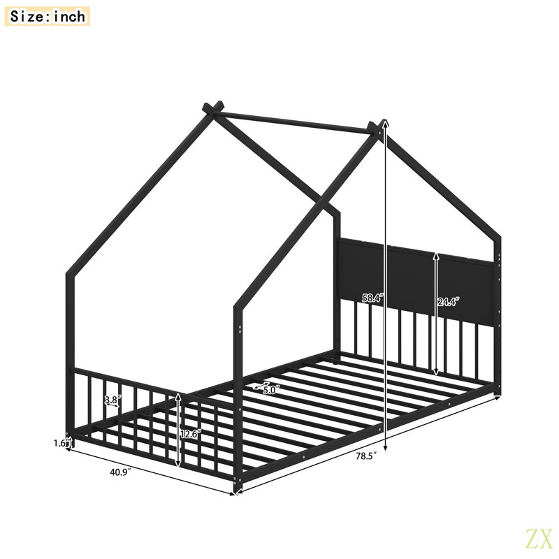 Ophelia & Co. Twin Size House Bed With Roof And Colourful Lights